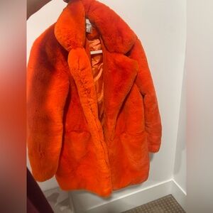 Vibrant Orange Faux Fur Coat